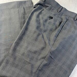 Ralph Lauren Slim Fit Plaid Dress Pants Mens 38W x 32L Gray Polyester Blend